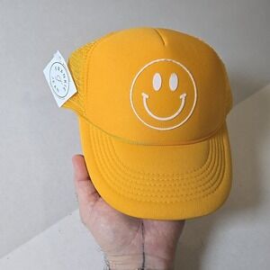Frankie Jean‎ Cobra Youth Yellow Smiley Face Foam Mesh Trucker Hat Snapback NWT